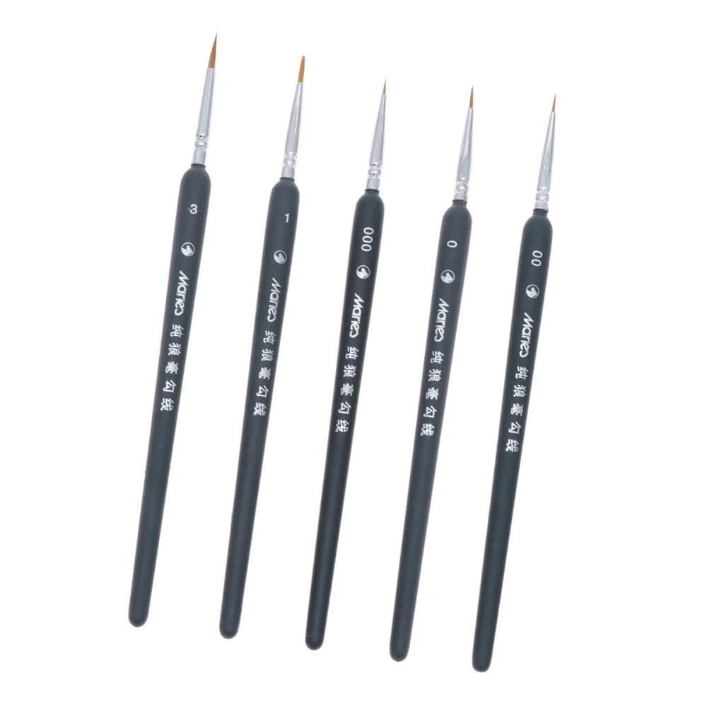 SUPVOX 5pcs Professional Wolf Fine Tip Detail Art Paint Brush Set Fine Detailing Painting Drawing (000+00+0+1+3)