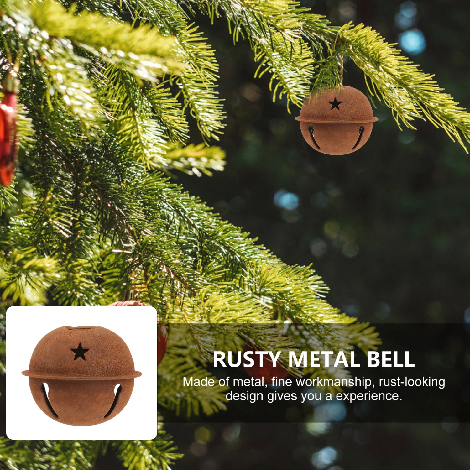 12pcs Rusty Metal Star Cutout Jingle Bells for Christmas Holiday Craft Decorations(40mm)