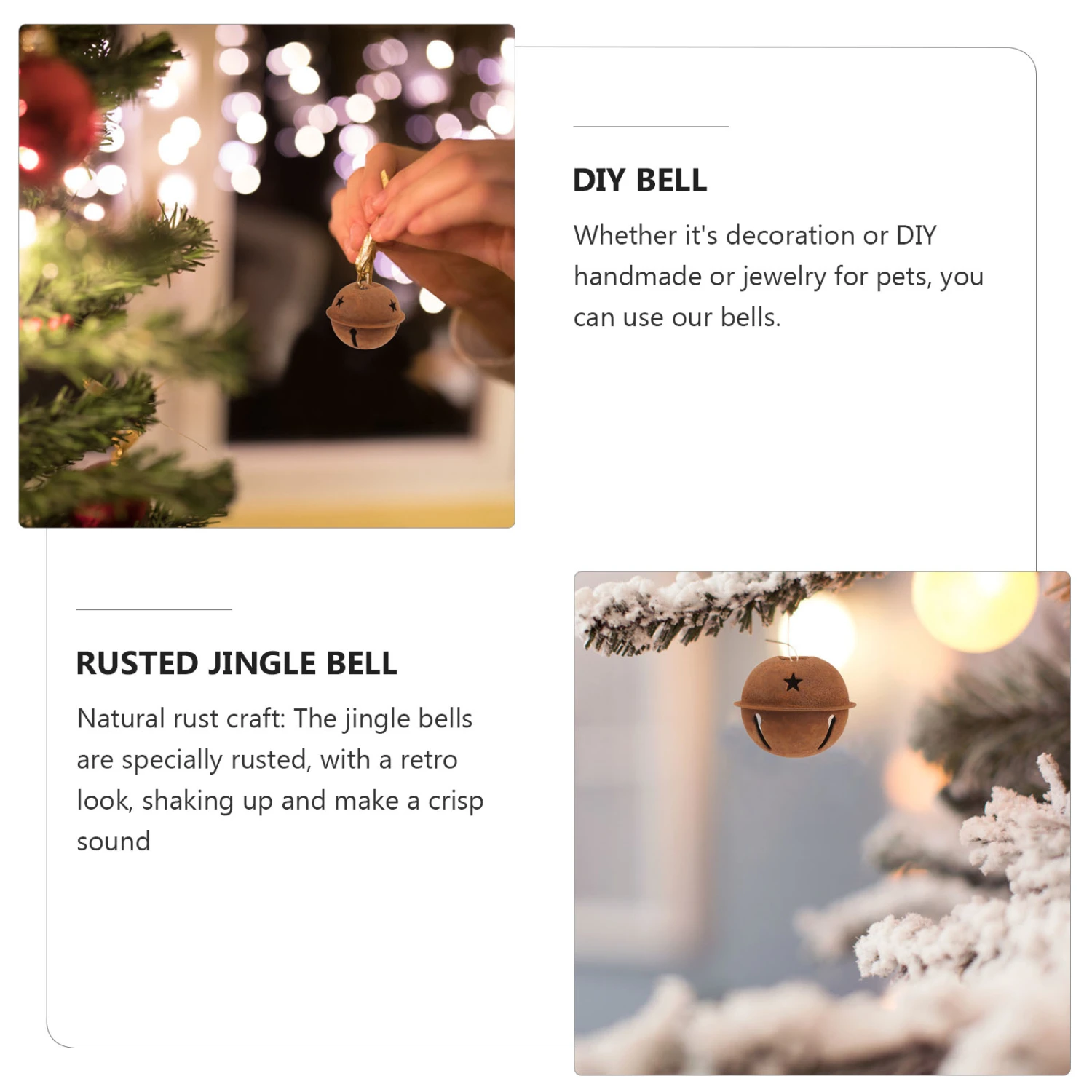12pcs Rusty Metal Star Cutout Jingle Bells for Christmas Holiday Craft Decorations(40mm)
