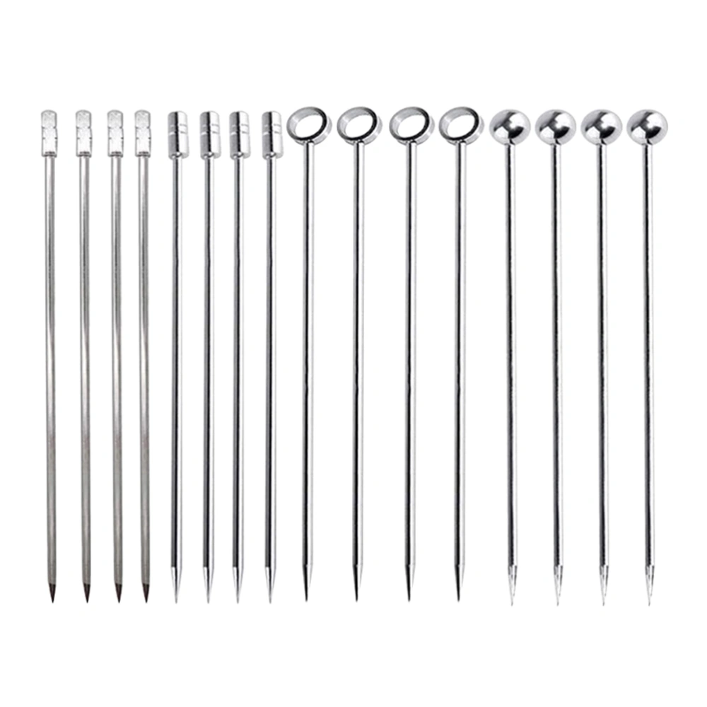 16pcs Cocktail Picks Stainless Steel Cocktail Sticks Fruit Sticks Practical Swizzle Sticks for Bar (Silver)