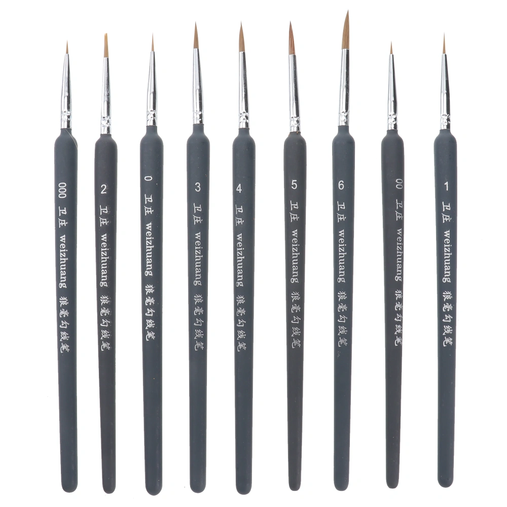 9pcs Wolf Hair Detail Paint Brush Set Fine Detailing Painting Pens Drawing Accessories