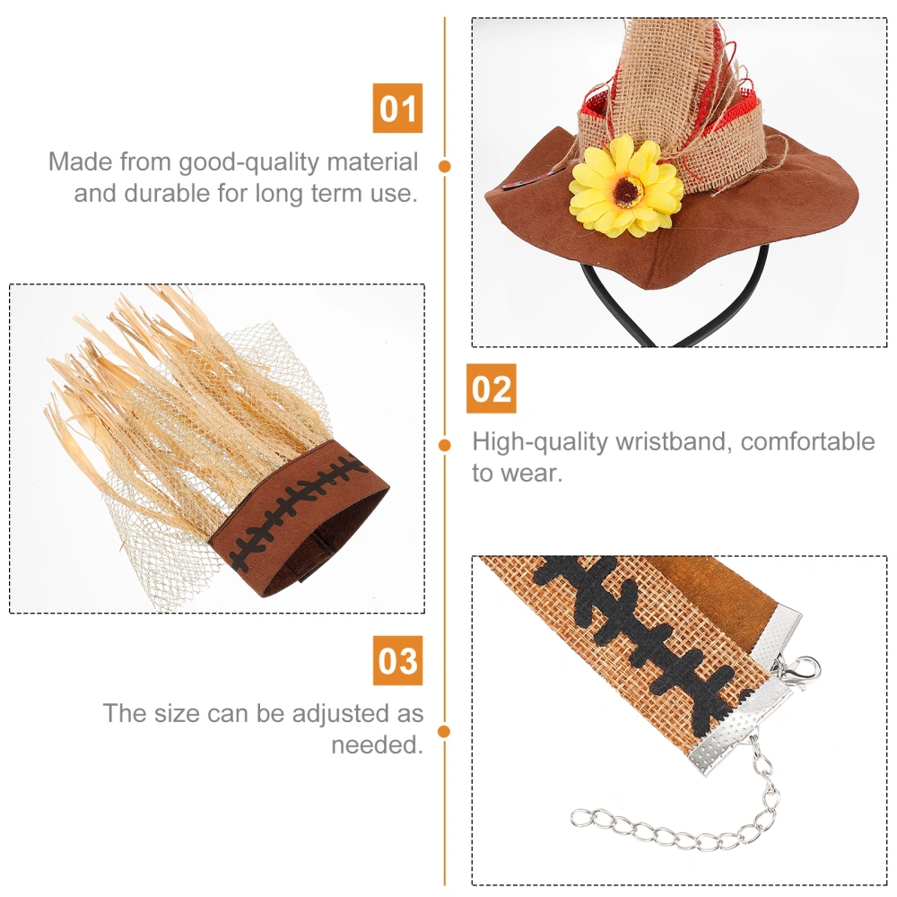 4 Pcs in 1 Set Halloween Costume Accessories Straw Hat Wristband Necklace Decoration Cosplay Adornment for Adults Carnival