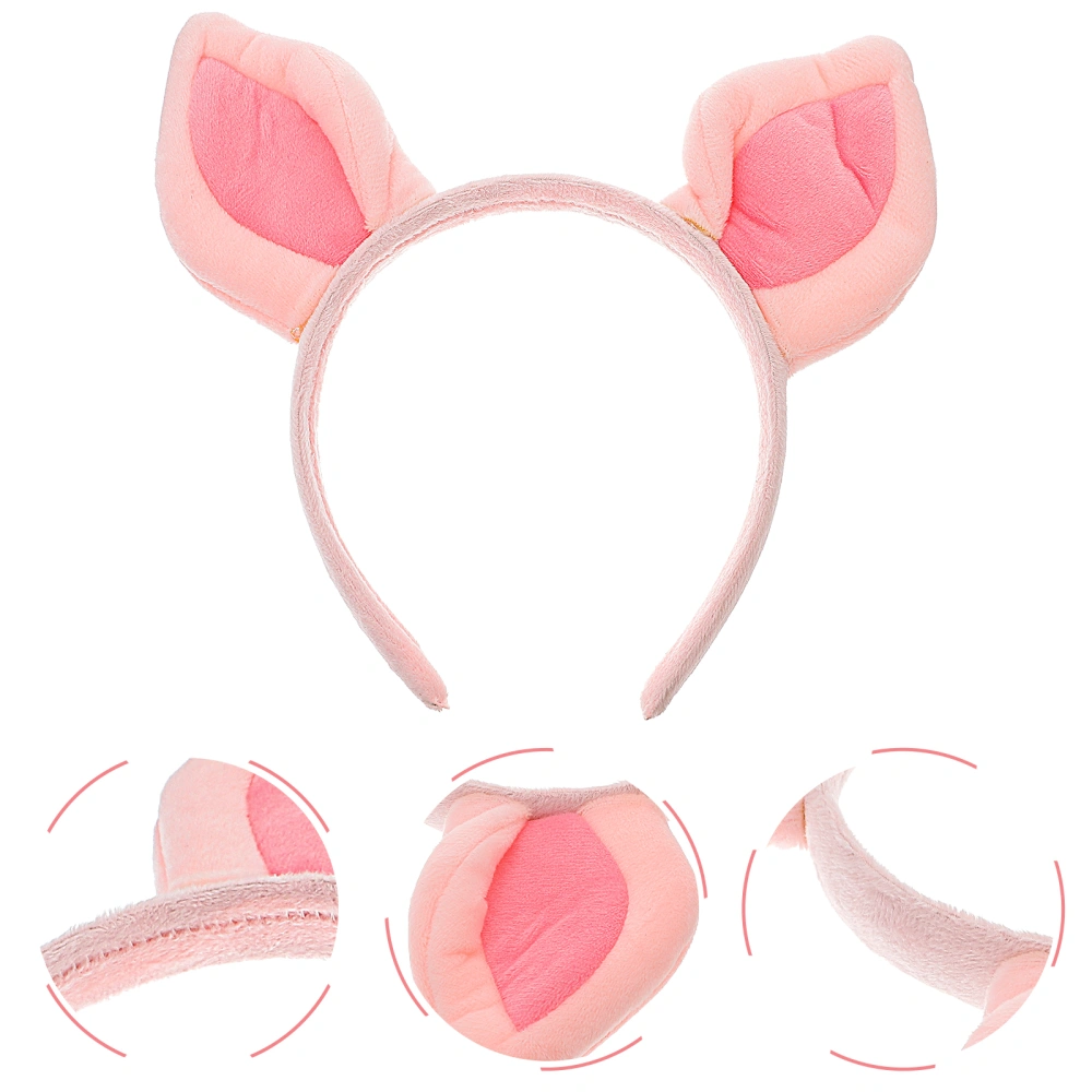 Super Pig Ear Headband Halloween Animal Cosplay Pink Puppy Ear Headwear Fancy Dress up Hair Stage Performance Prop (Pink)