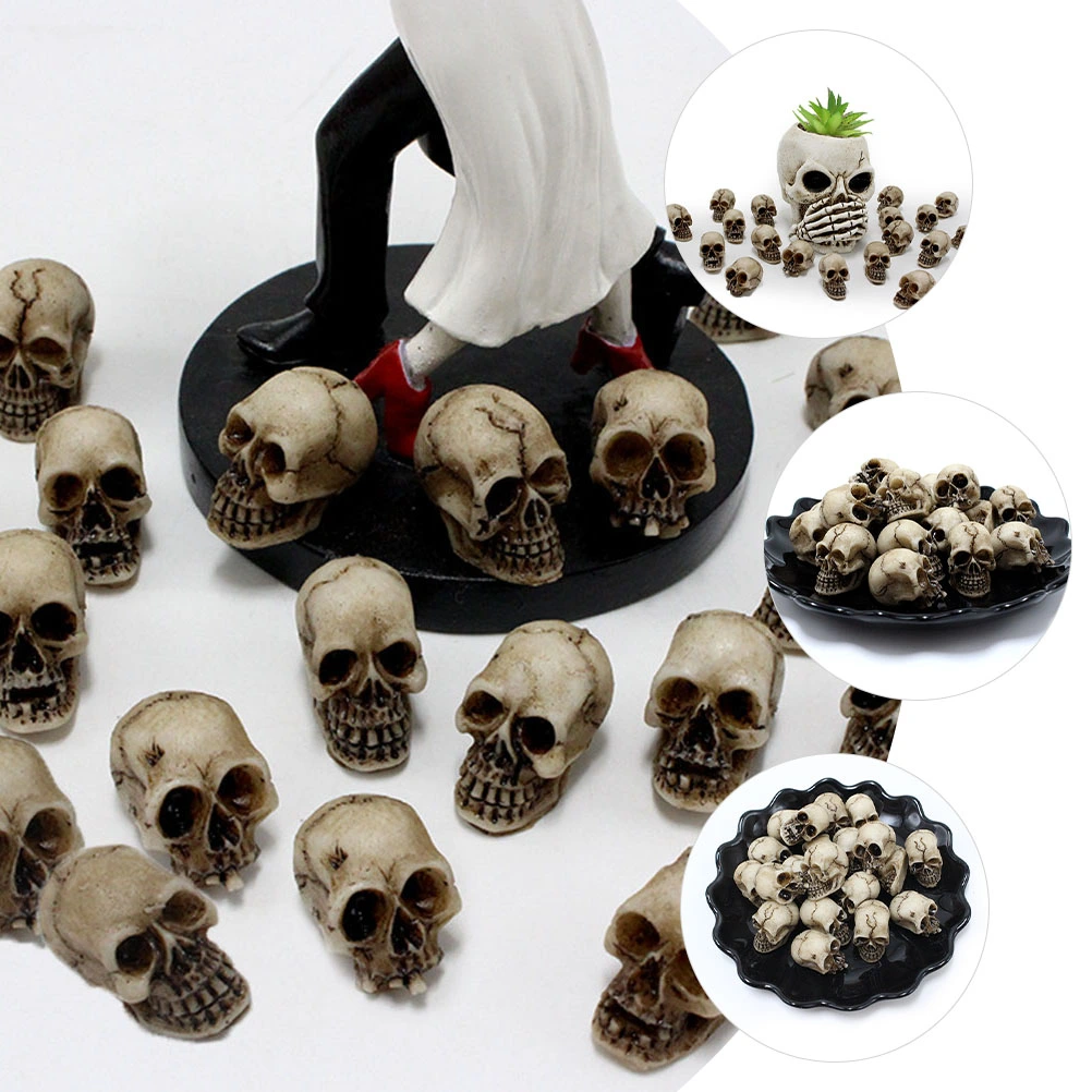 20pcs Small Skull Head Statue lifelike Skull Head Adornment Exquisite Skull Head Halloween Decoration
