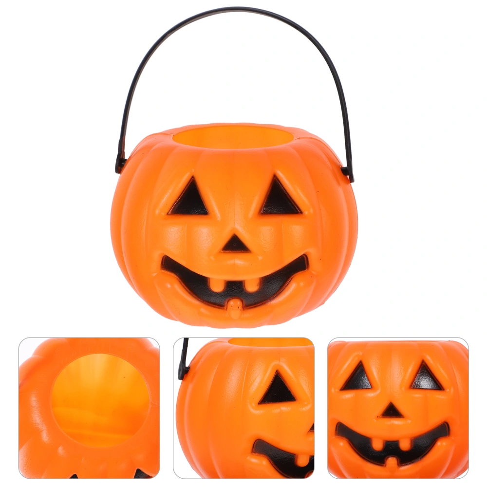 8pcs Halloween Portable Pumpkin Bucket Children Trick or Treat Pumpkin Candy Pail Holder Desktop Candlestick Candle Holder (Orange)