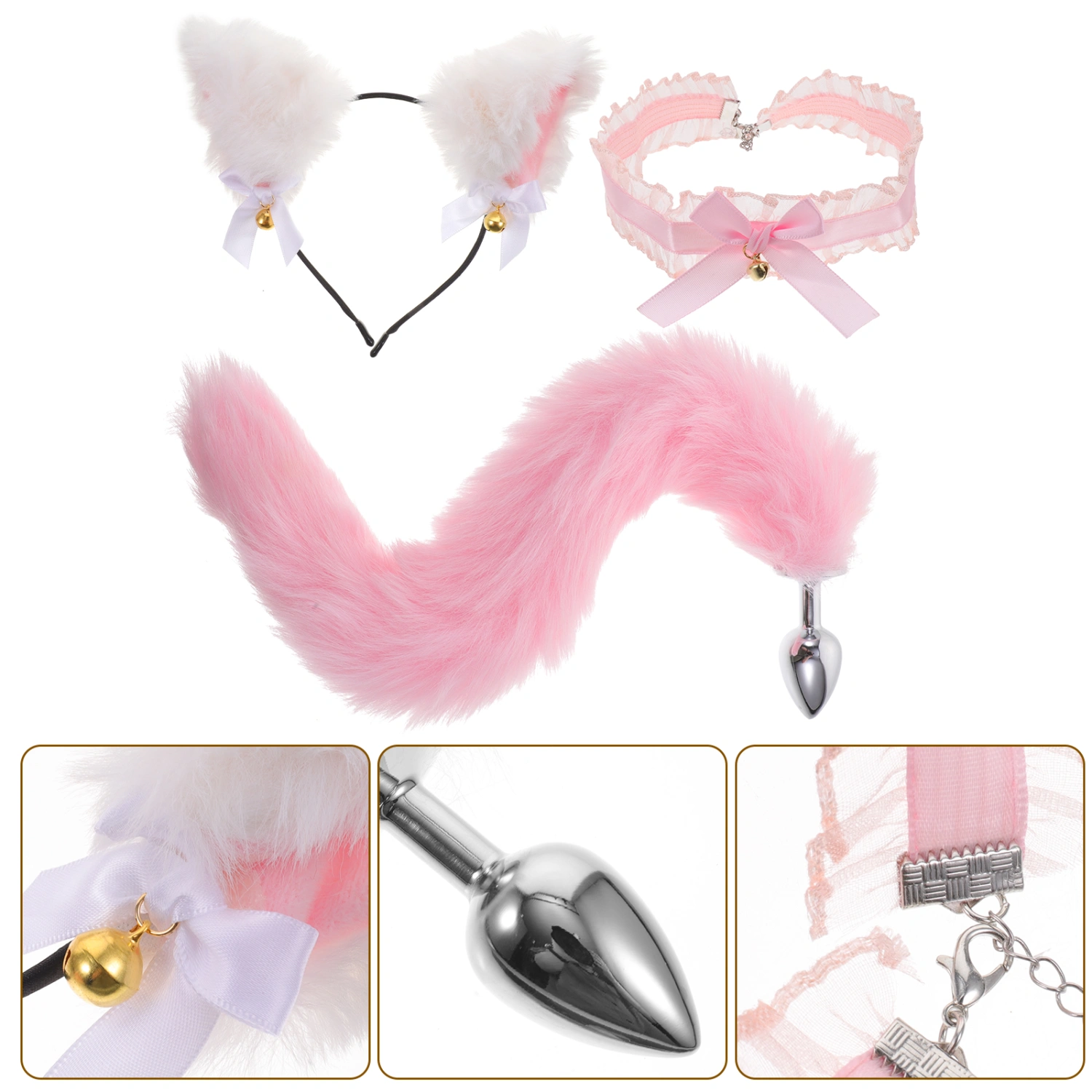 1 Set Ears Headband and Neck Choker Tail Prop Kit for Women Cosplay Dress up