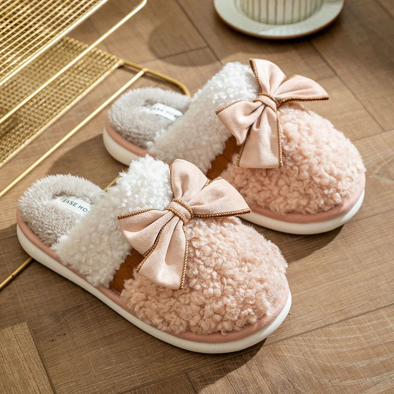 Bow Cotton Slippers Non-slip Couple