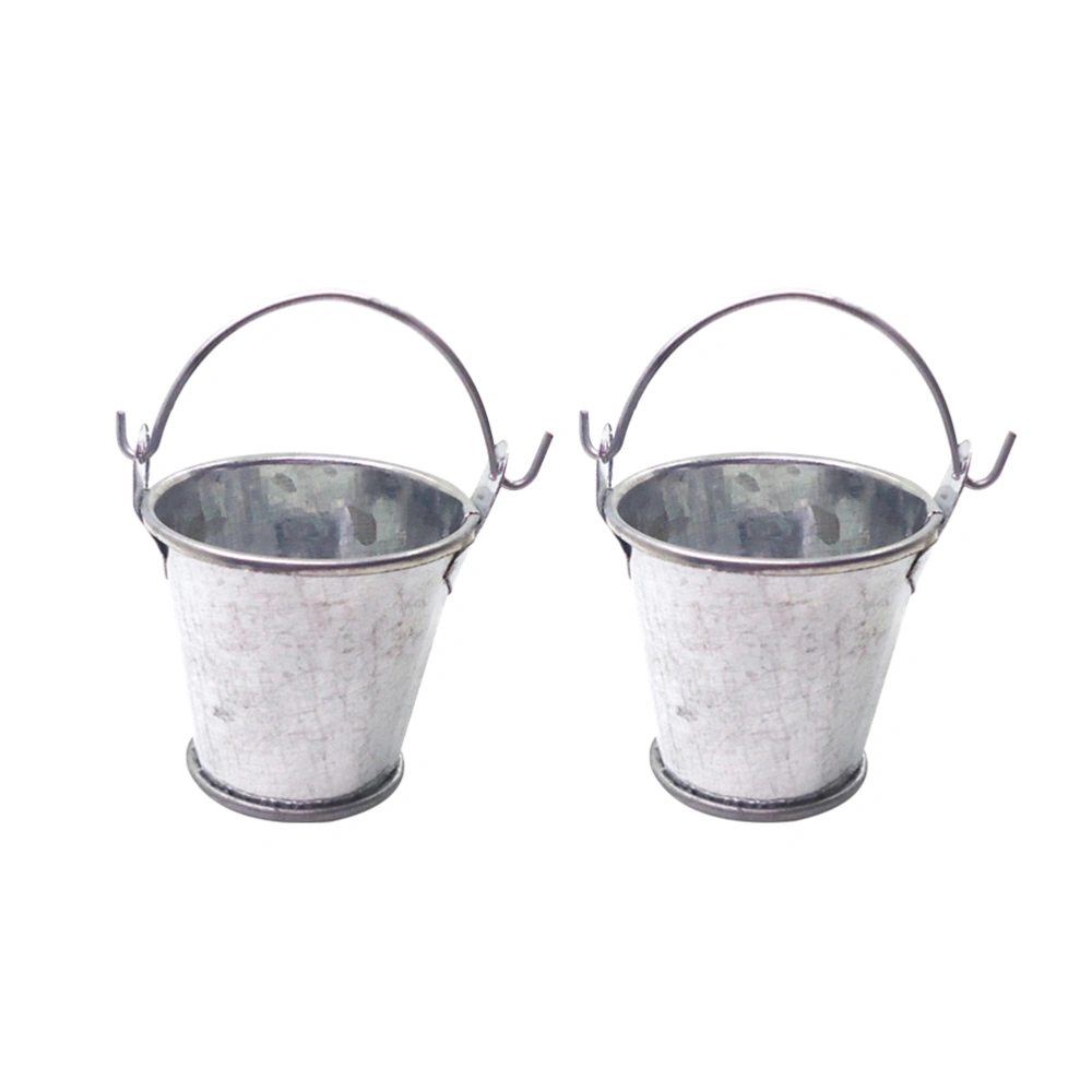 2Pcs Mini Decorative Buckets Miniature Ornament Mini Scene Arrangement Play House Toy for Kids Children