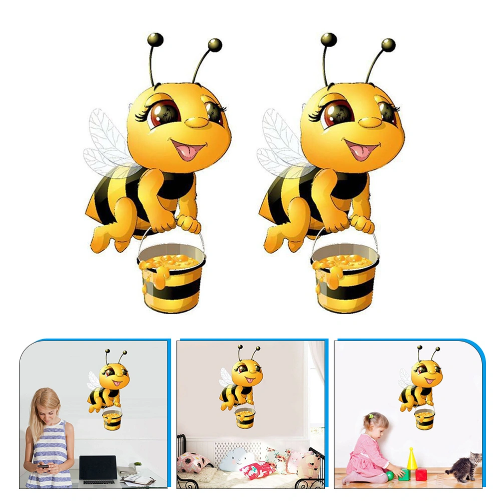 2Pcs Cartoon Bees Insect Wall Stickers Removable Wall Decals DIY Kids Room Wall Decor