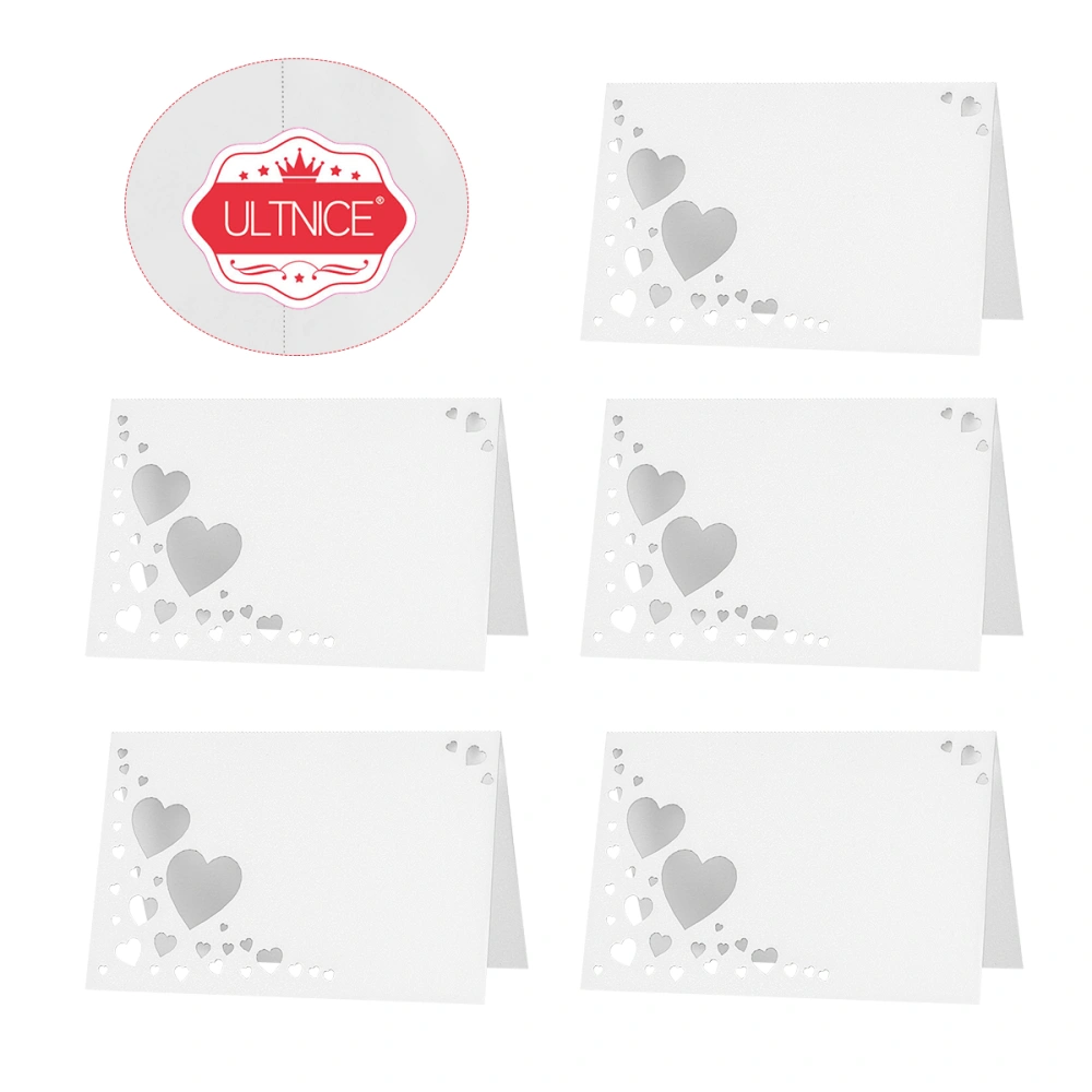 ULTNICE 50pcs Heart Hollow Name Place Cards Wedding Guest Place Cards White