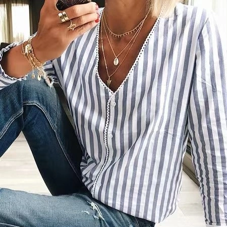 Women's Printed Stripes V-neck Shirt