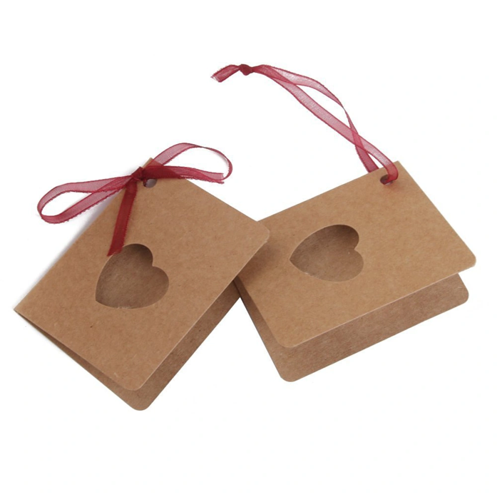 50pcs Tag Kraft Paper Tag with Red Rope Hollow Heart Shape Lable for Wedding Birthday Decoration