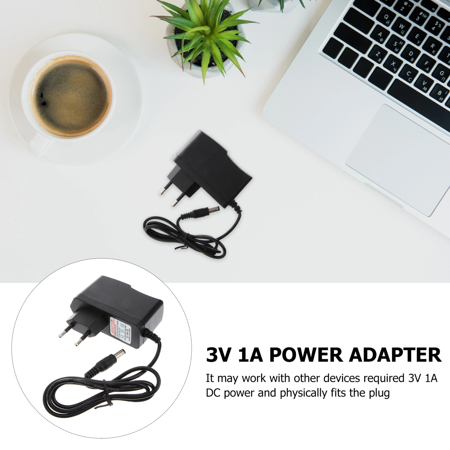 AC 100-240V DC 3V 1A 5.5mm x 2.1mm Power Adapter Charger with EU-plug (Black)