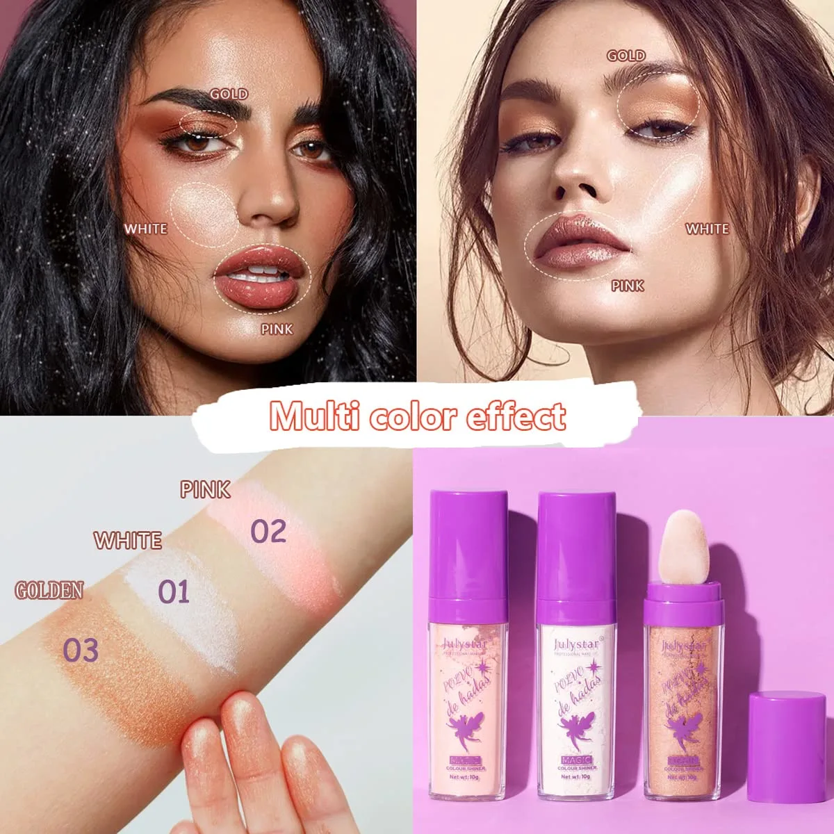 Highlighter Stick Patting Powder Glitter Loose Body Brightens the Natural Three-dimensional Face Powder Makeup,Fairy Highlight Powder Blusher Stick
