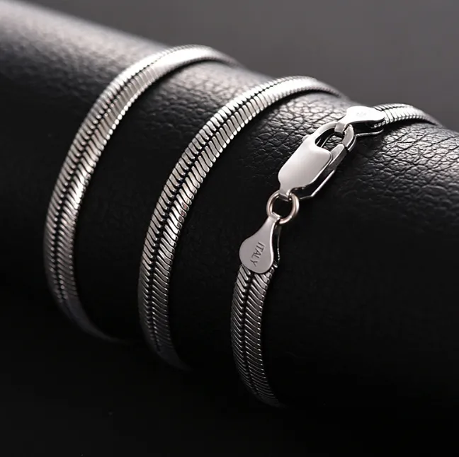 Flat Snake Bones Chain Men And Women Silver Necklace European Hip Hop Trendy Summer Accessories Silver Chain