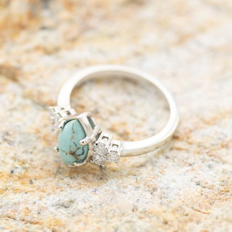 Fashion retro diamond set Turquoise ring three piece set