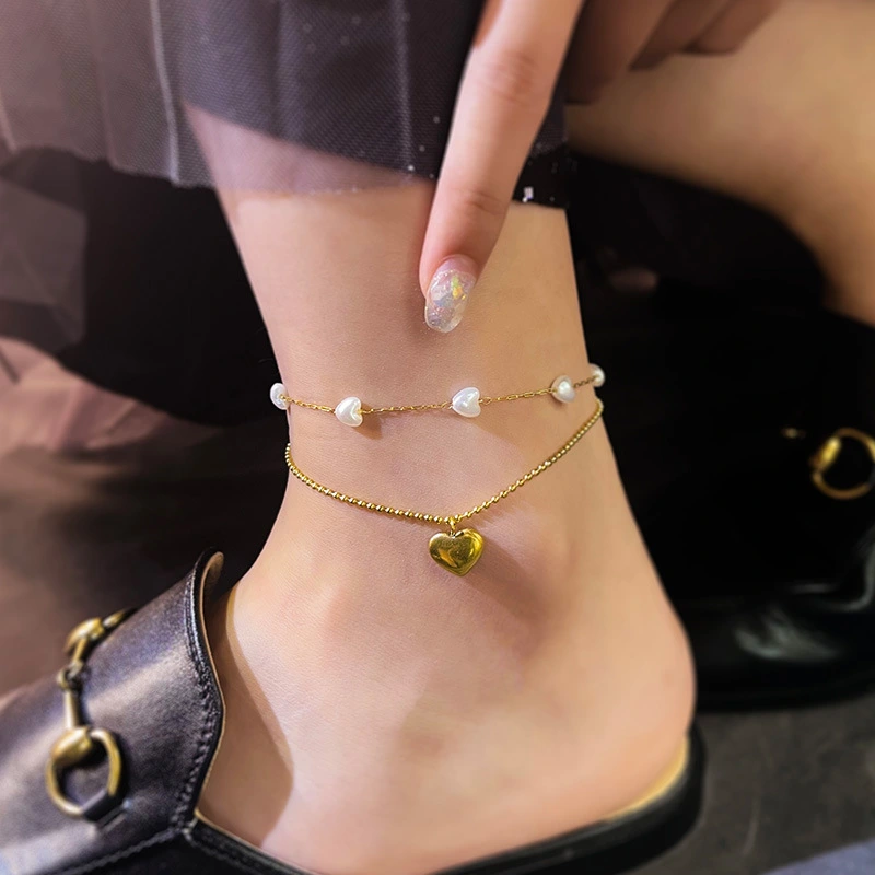 Mild Luxury Retro Double Layers Loving Heart Anklet