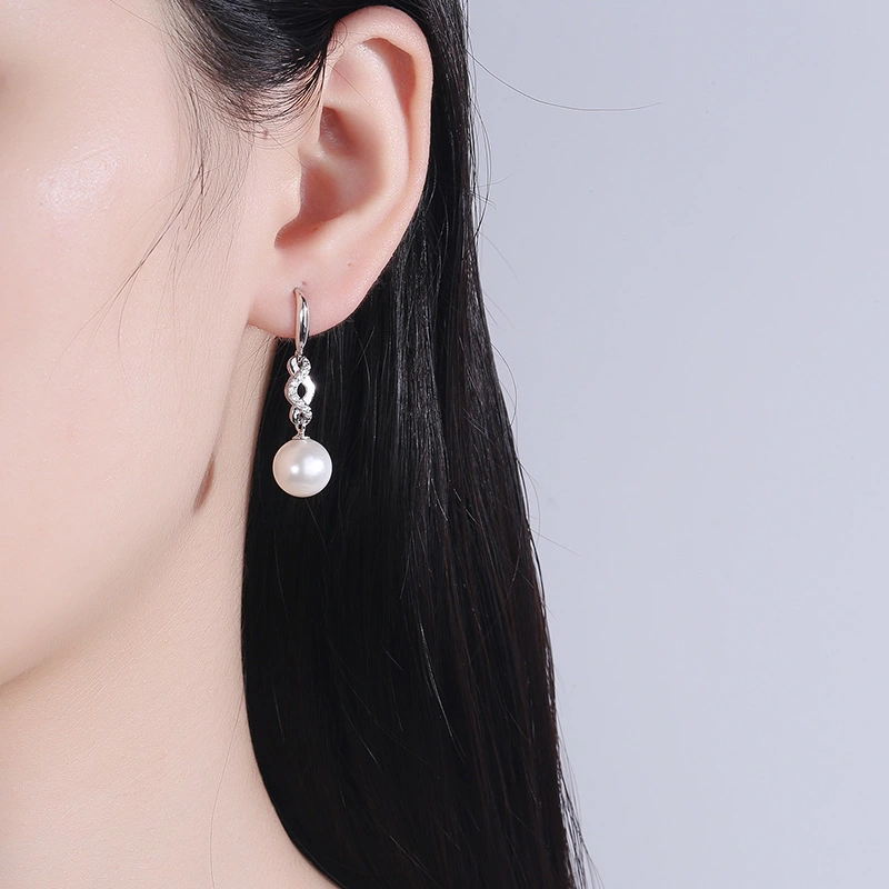 Simple Long Perfect Circle Pearl Earrings Women's S925 Sterling Silver Zircon