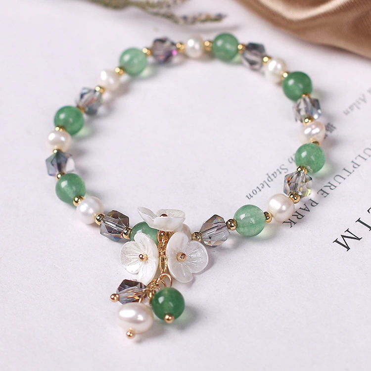 Ins Korean Style Freshwater Pearl Strawberry Crystal Bracelet Shell Flower Women's Jewelry