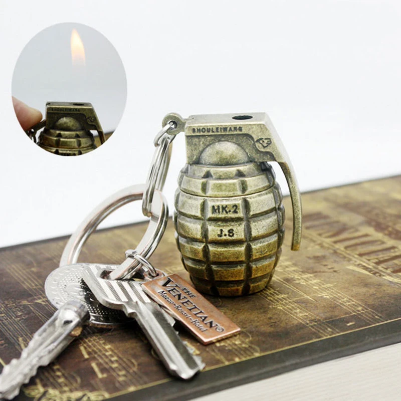 Bronze Grenade Hanging Buckle Flame Lighter Creative Personality