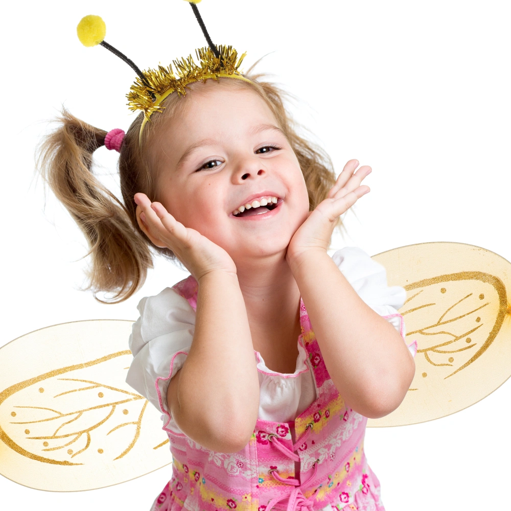 3pcs Kids Bee Cosplay Costume with Wings Headband Wand for Kids Children Boys Girls School Stage Performance (Random Rope Color)