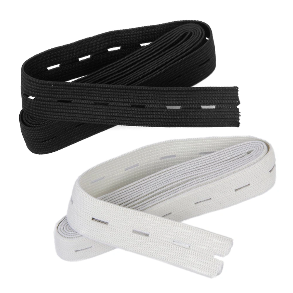 2pcs 1.5M Sewing Button Hole Knit Elastic Band Waistband (White+Black)