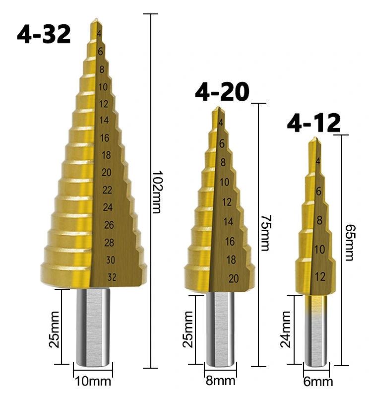 6Pcs Step Drill Bit Saw Drill Bit Set Titanium Milling Cutter 4-12 4-20 4-32mm 3 6 8mm For Woodworking Metal Core Hole Opener