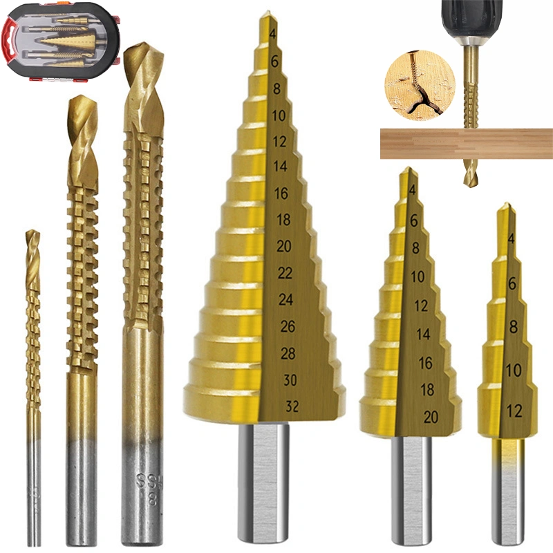 6Pcs Step Drill Bit Saw Drill Bit Set Titanium Milling Cutter 4-12 4-20 4-32mm 3 6 8mm For Woodworking Metal Core Hole Opener