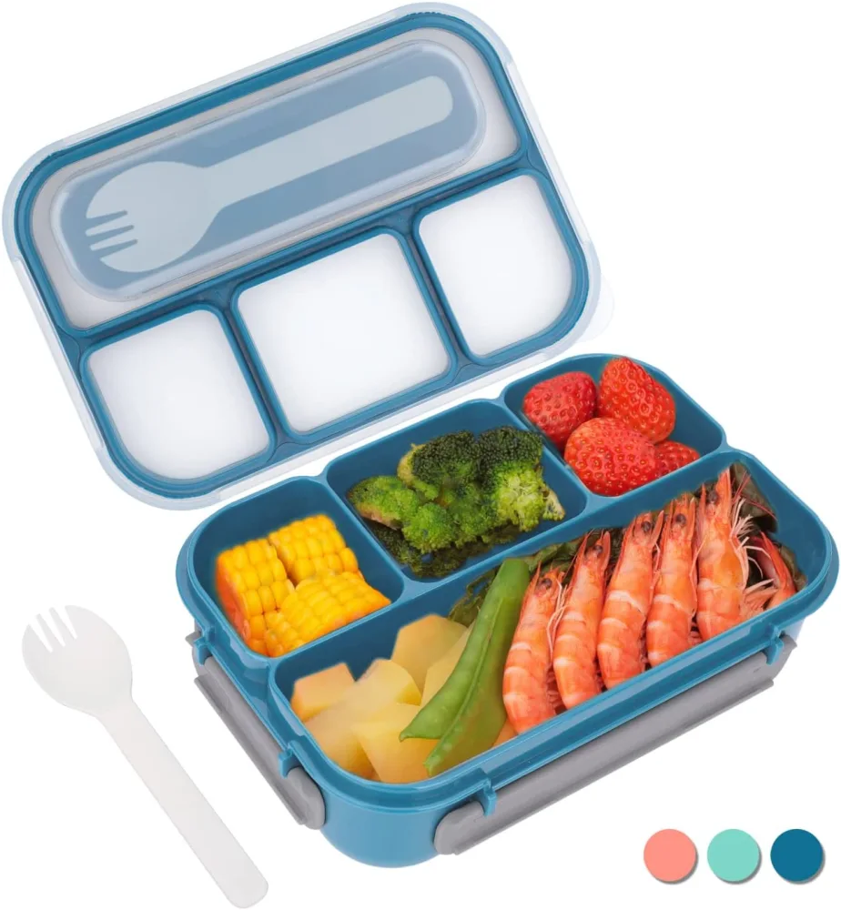 Bento Box,Bento Box Adult Lunch Box, Lunch Box Containers for Toddler/Kids/Adults, 1300ml-4 Compartments&Fork, Leak-Proof, Microwave/Dishwasher/Freezer Safe