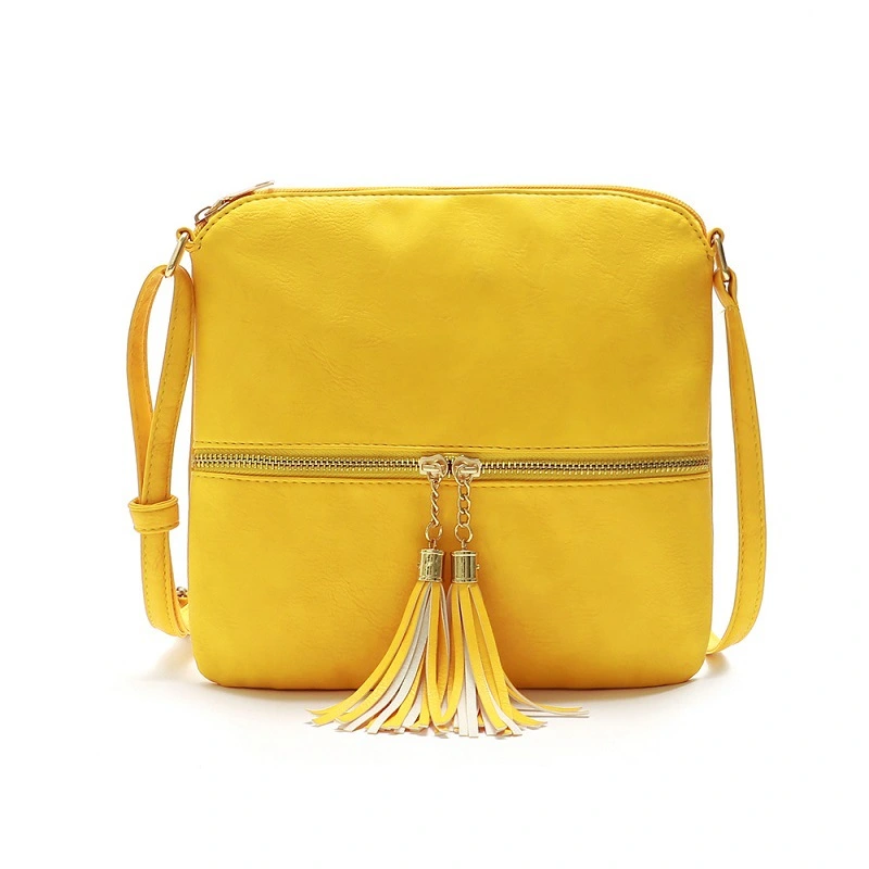 Crossbody Bag with Tassel,Lightweight Medium Crossbody Bag Shoulder Bag with Tassel and Zipper Pocket, Yellow