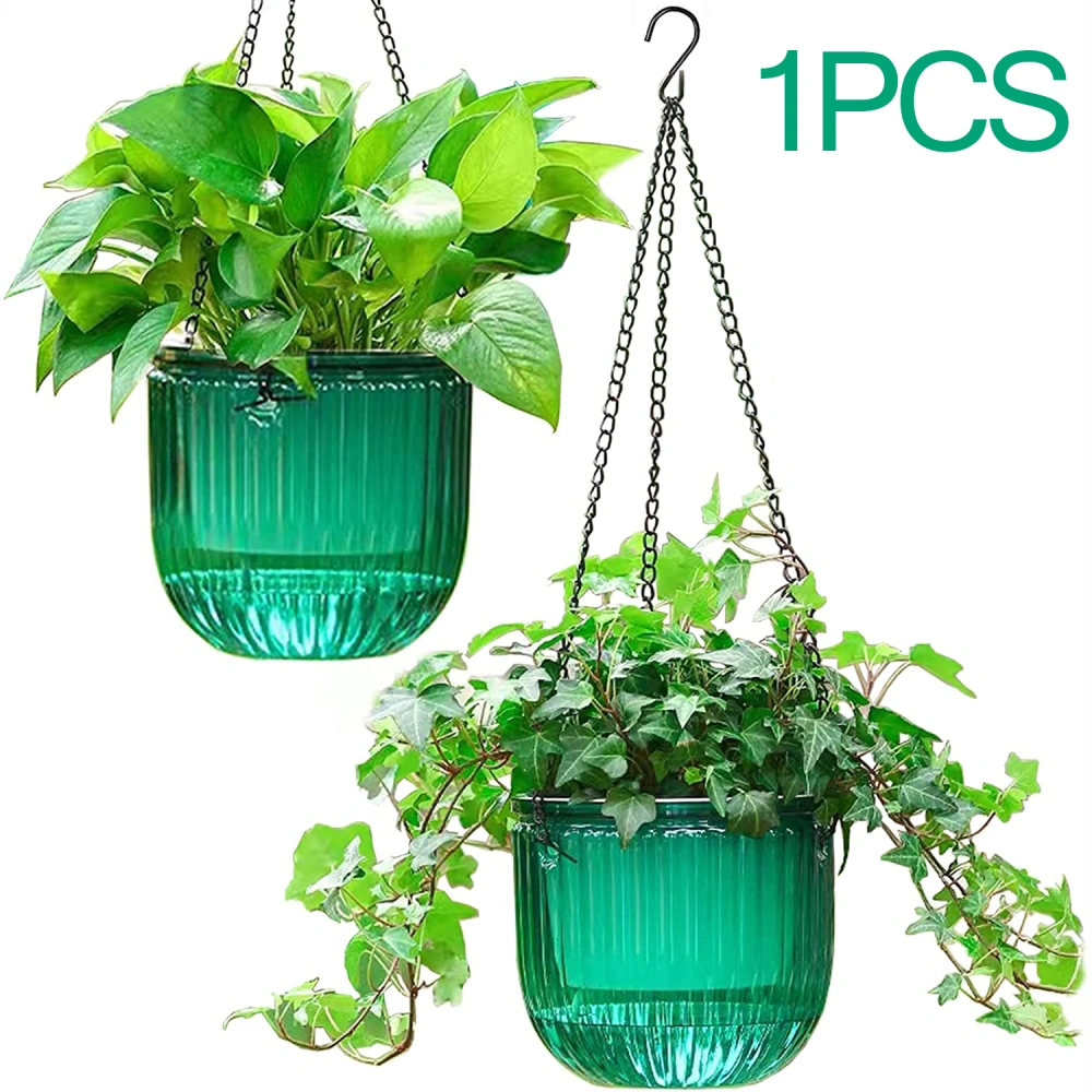 Self Watering Hanging Planter Indoor Plant Hanging Pots with Drainage Holes, Outdoor Hanging Planters Flower Pot Basket, Visible Water Level, Plant Hanger Home Decor, Gardening