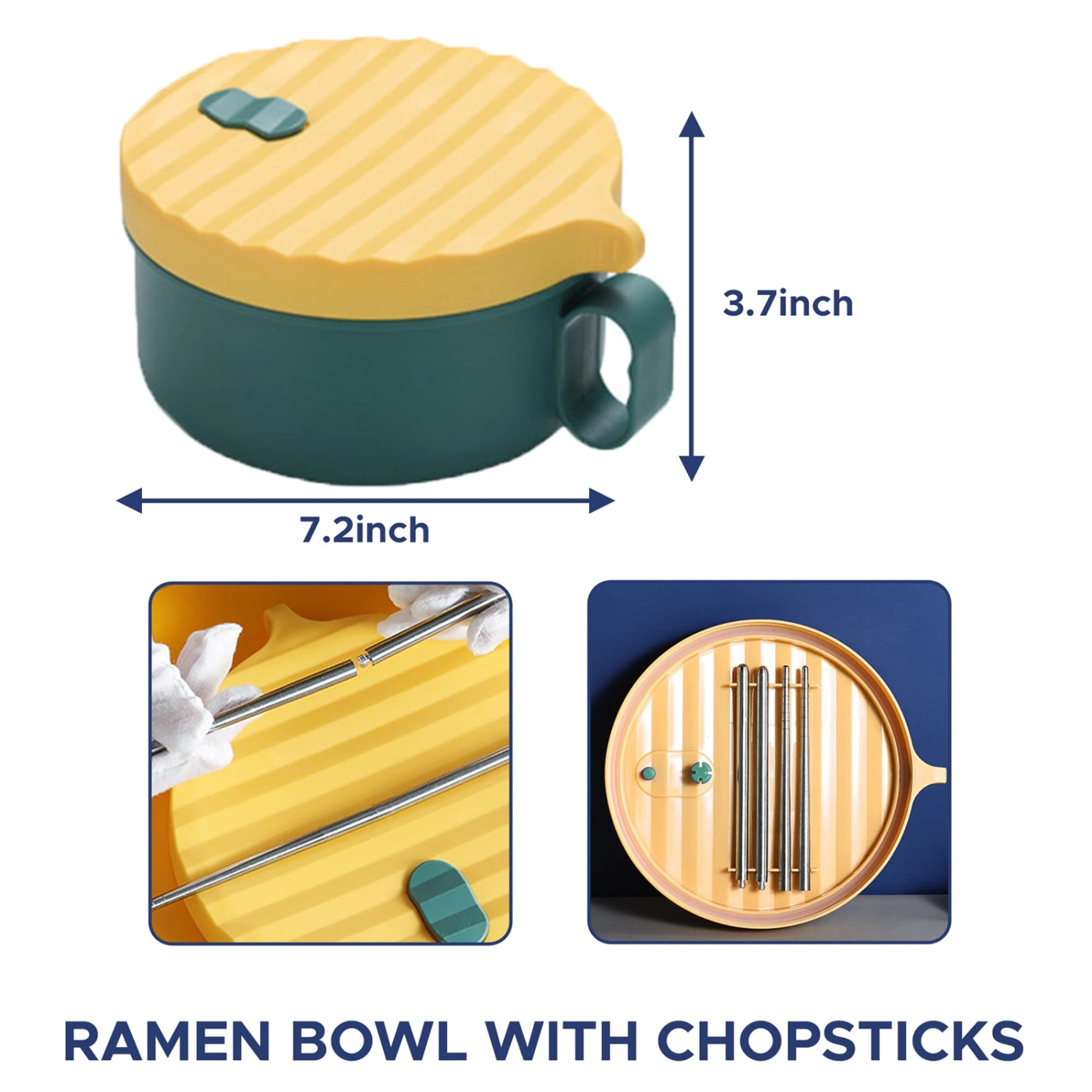Microwave Ramen Bowl Set with Lid Ramen Noodle Bowl Ramen Noodle Microwave Bowl,Noodle Bowls with Chopsticks and Handles Microwave Soup Bowl Instant Noodle Bowl,for Soup Noodles Ramen