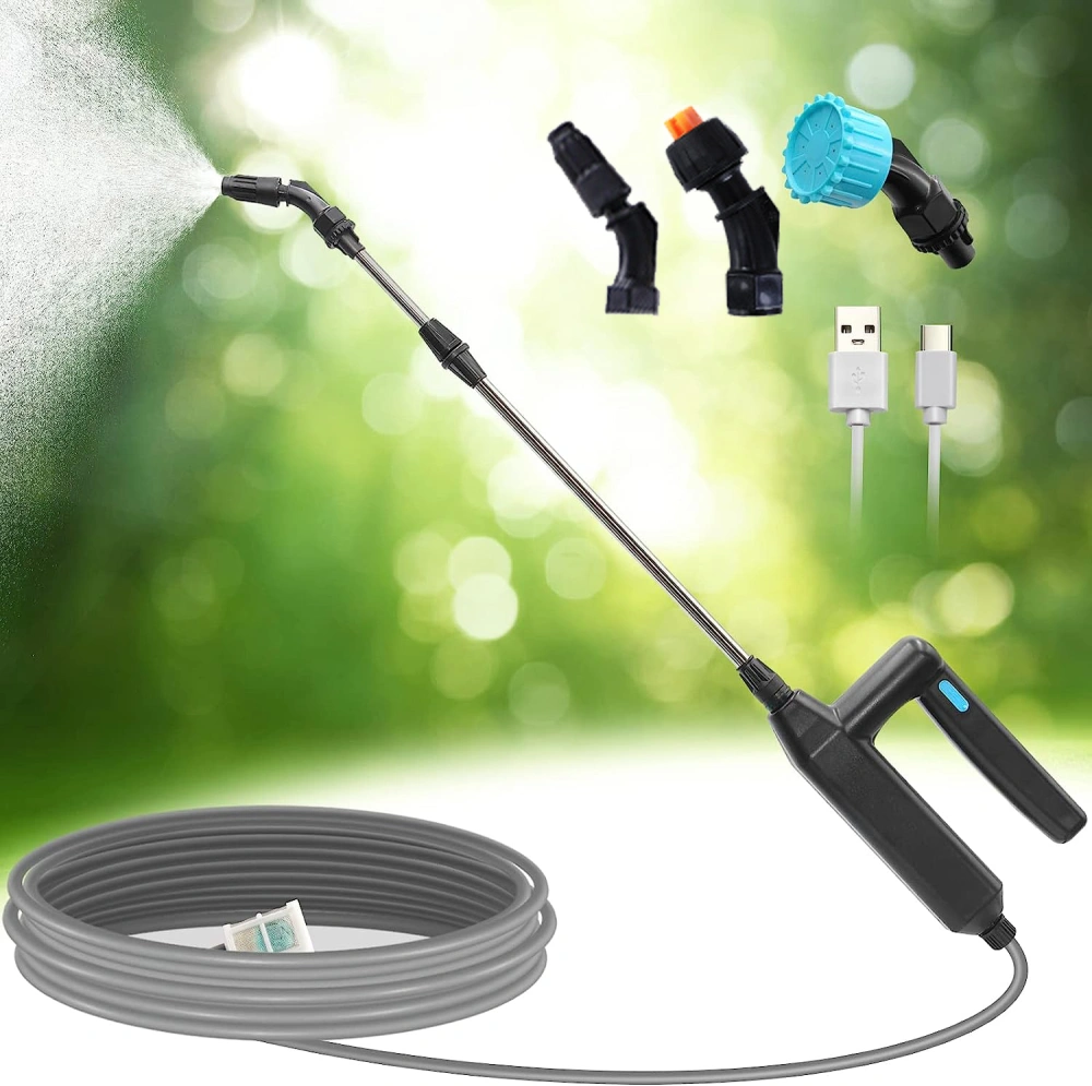 Battery Powered Sprayer Wand, 23.6inch Electric Sprayer Telescopic Watering Wand with Hose, Rechargeable and Portable Spray Wand for Gardening