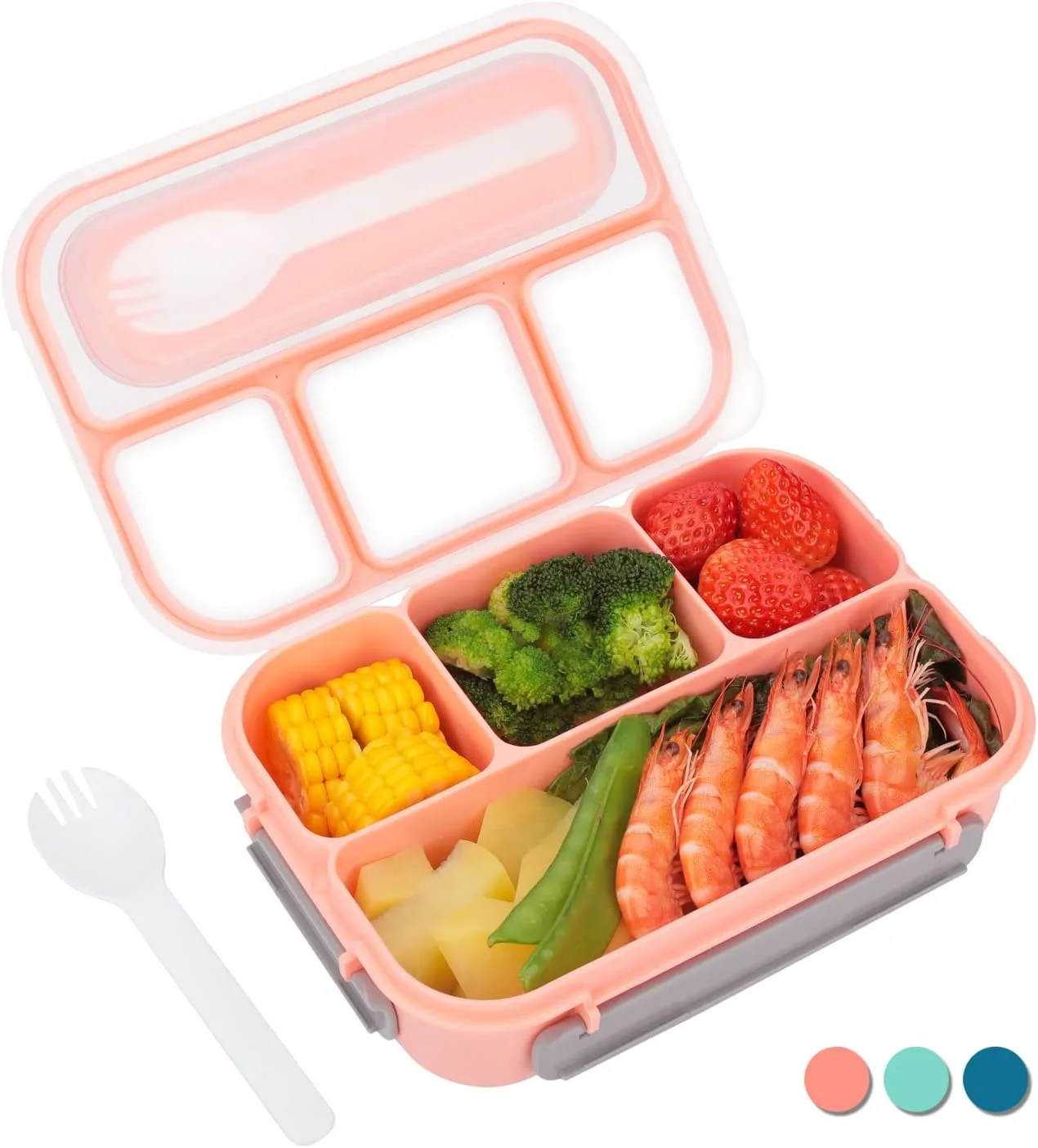 Bento Box Lunch Containers,Bento Boxes with 4 Compartments &Fork,Leak-proof,Microwave/Dishwasher/Freezer Safe