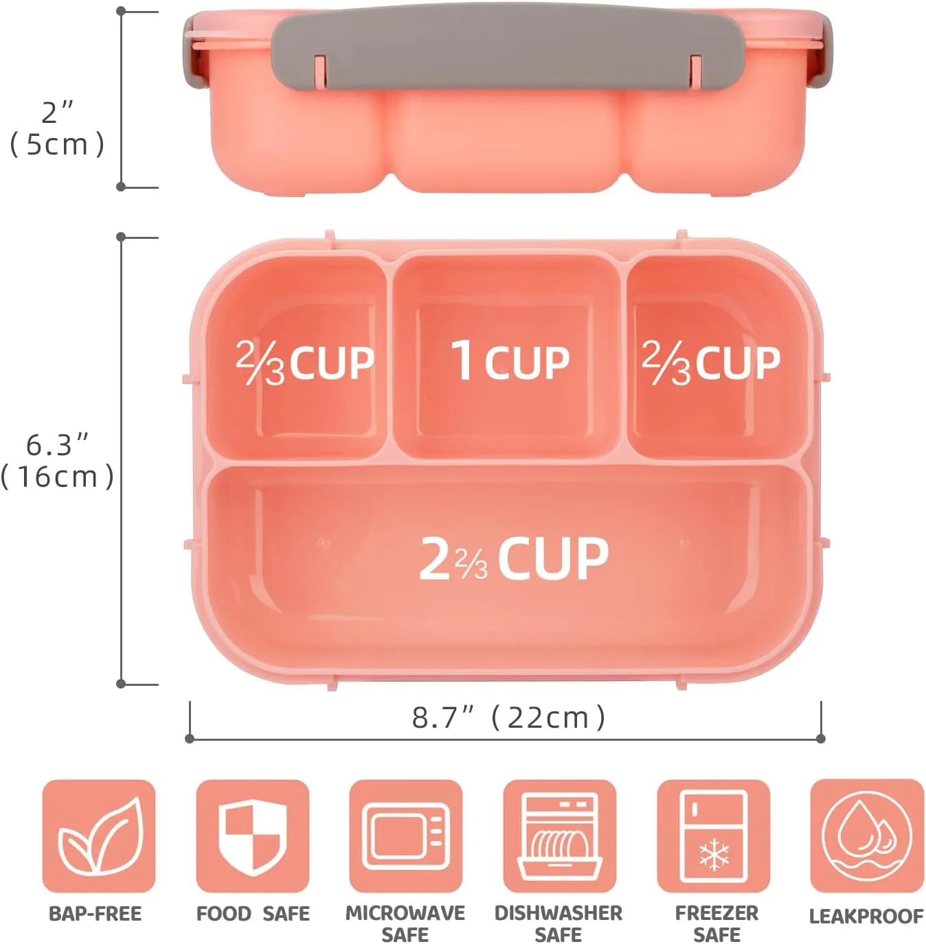 Bento Box Lunch Containers,Bento Boxes with 4 Compartments &Fork,Leak-proof,Microwave/Dishwasher/Freezer Safe