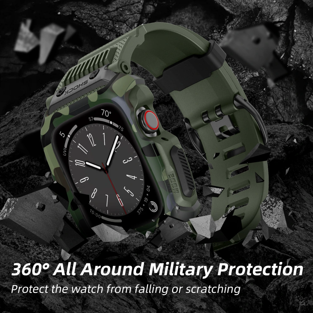 Applicable To Applewatch45678 Generation Star Camouflage Protective Shell Integrated Strap