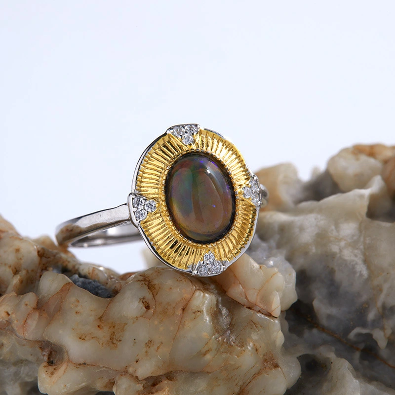 Women's Fashion Sterling Silver Inlaid Natural Opal Ring