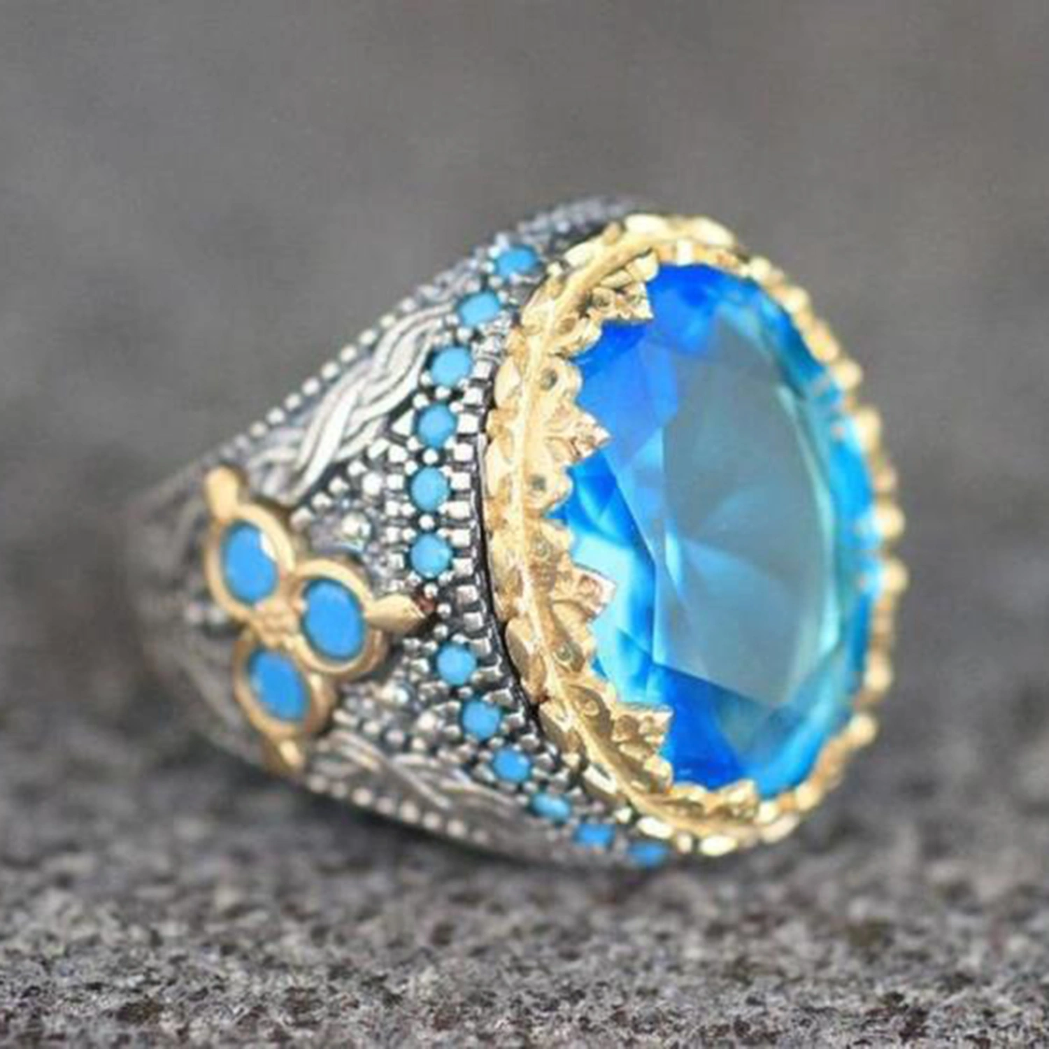 Finger Band Oval-shaped Retro Style Electroplating Geometric Rhinestone Inlaid Dress Up Jewelry Accessory Personality Trendy Finger Ring for Party