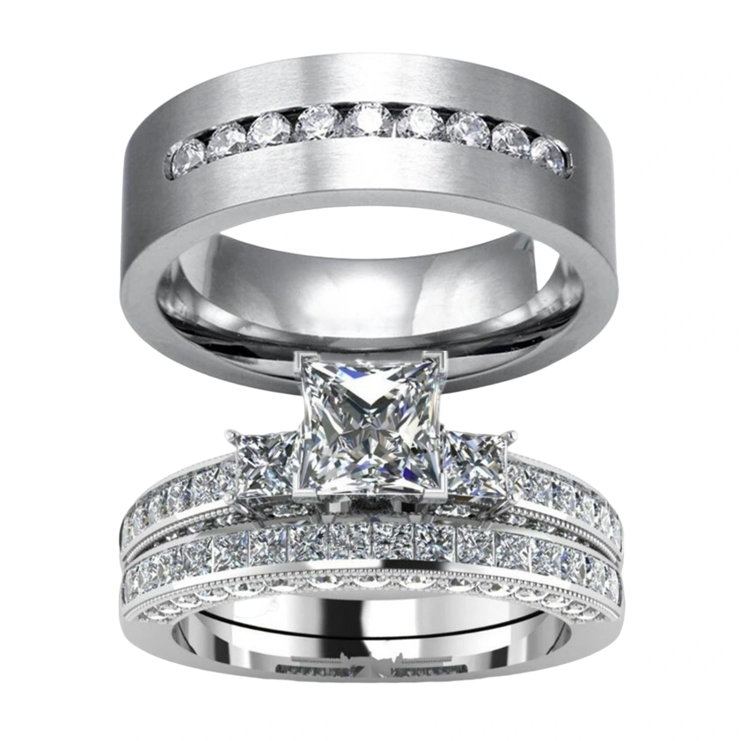 1/2Pcs Fashion Ring Trendy Beautiful Delicate Fine Workmanship Exquisite Decorate Alloy Zircon Rhinestone Couple Ring Jewelry Accessory