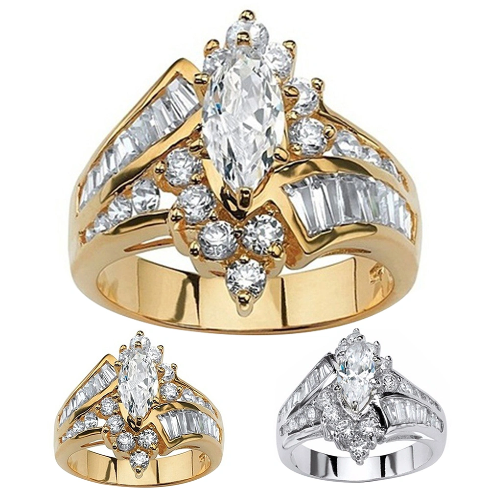 Women Fashion Irregular Marquise Cut Cubic Zirconia Inlaid Ring Jewelry Gift