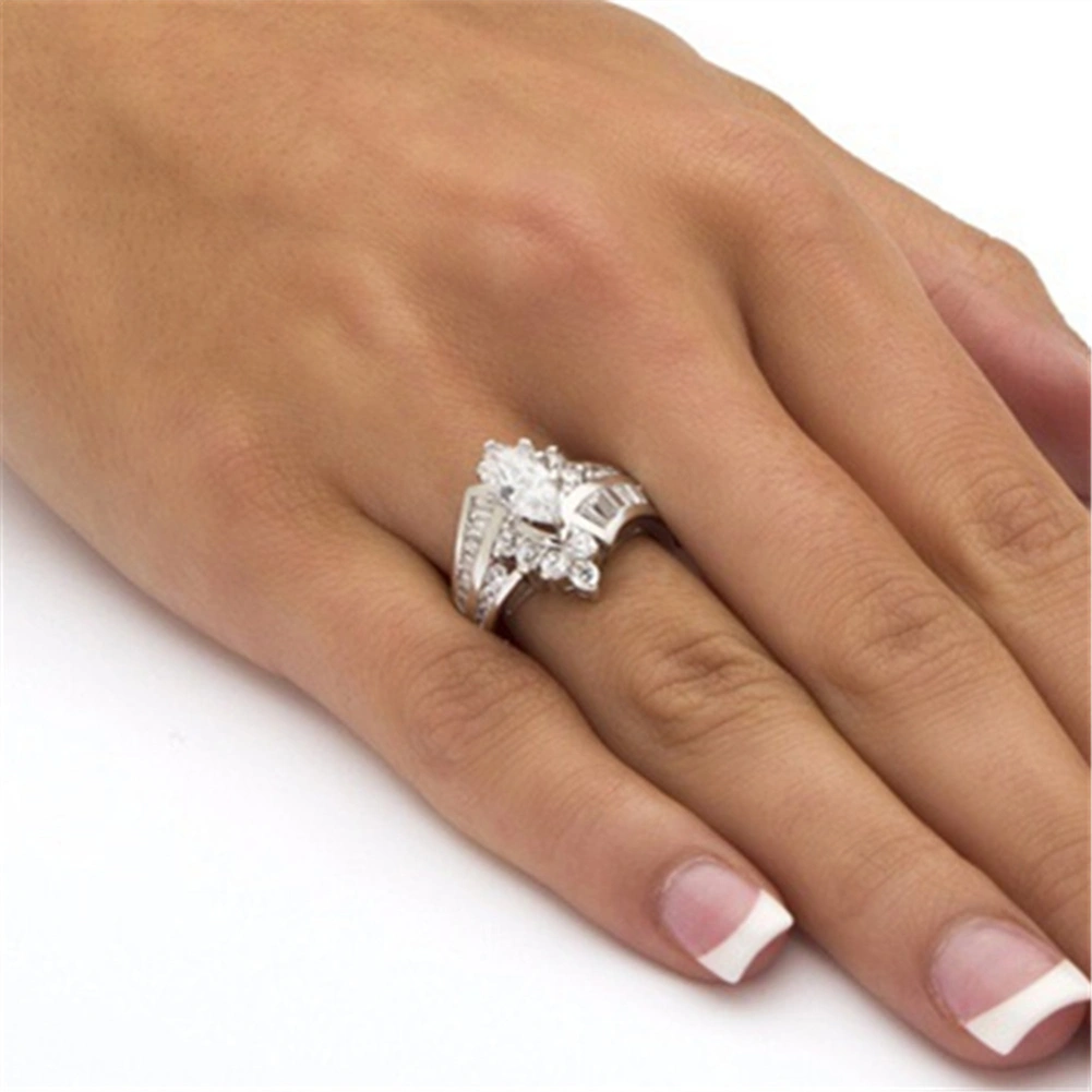 Women Fashion Irregular Marquise Cut Cubic Zirconia Inlaid Ring Jewelry Gift