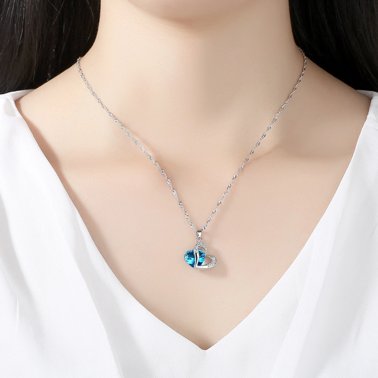 1 Set Drop Earrings Geometric Rhinestone High Gloss Cubic Zirconia Fine Workmanship Decoration Shinny Heart-shaped Pendant Necklace Women Accessory