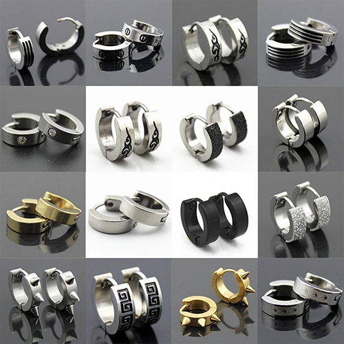 Men Women Fashion Punk Gothic Stainless Steel Hoop Stud Earrings Jewelry