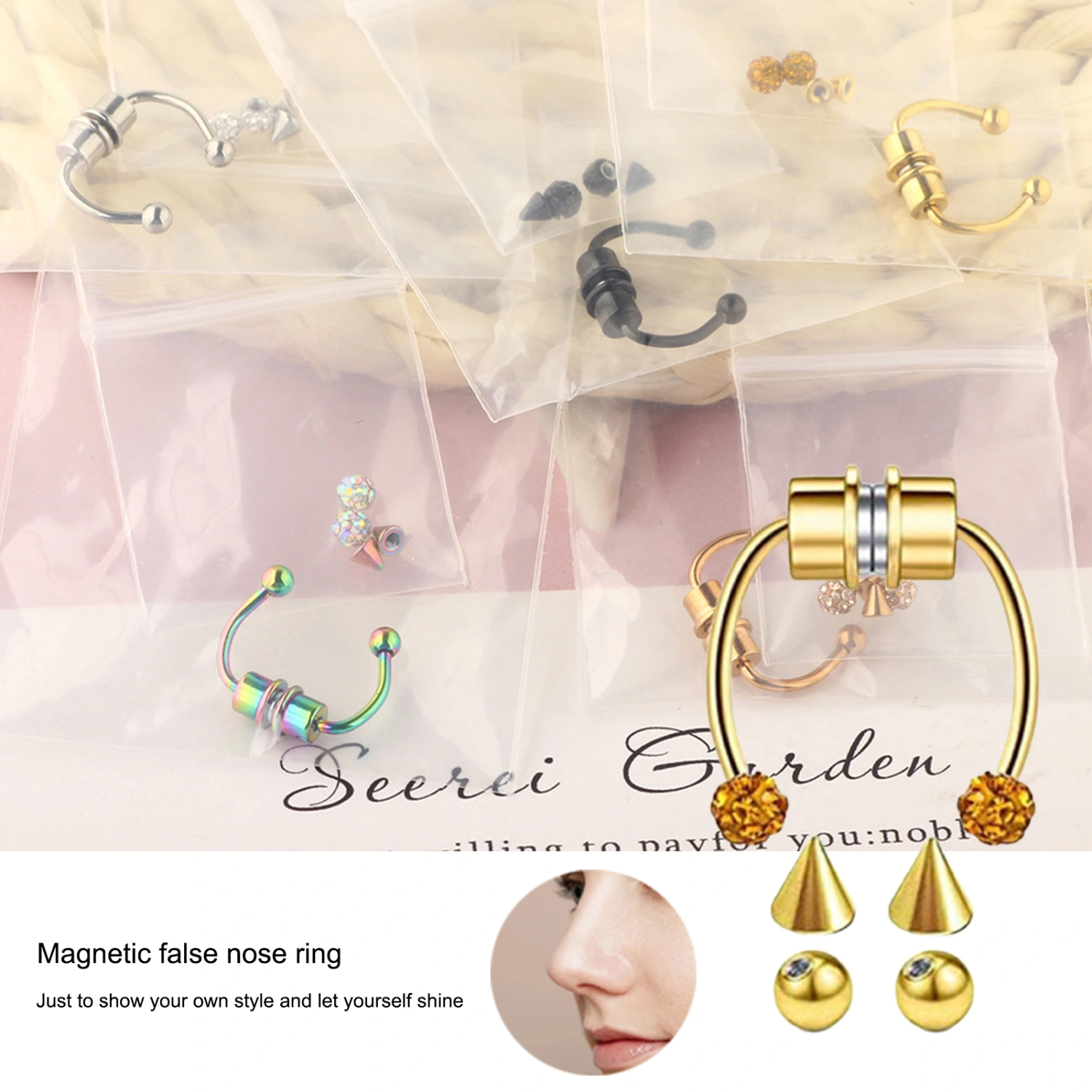 Magnetic Nose Ring Non-Allergic Stainless Steel Fake Septum Rings Fashion Nasal Hoop for Adult