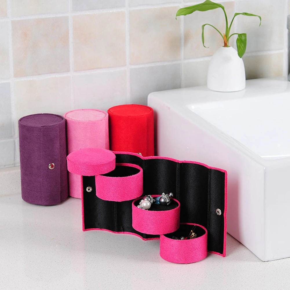 Portable 3 Layers Cylinder Shaped Rotatable Women Jewelry Storage Box Organizer