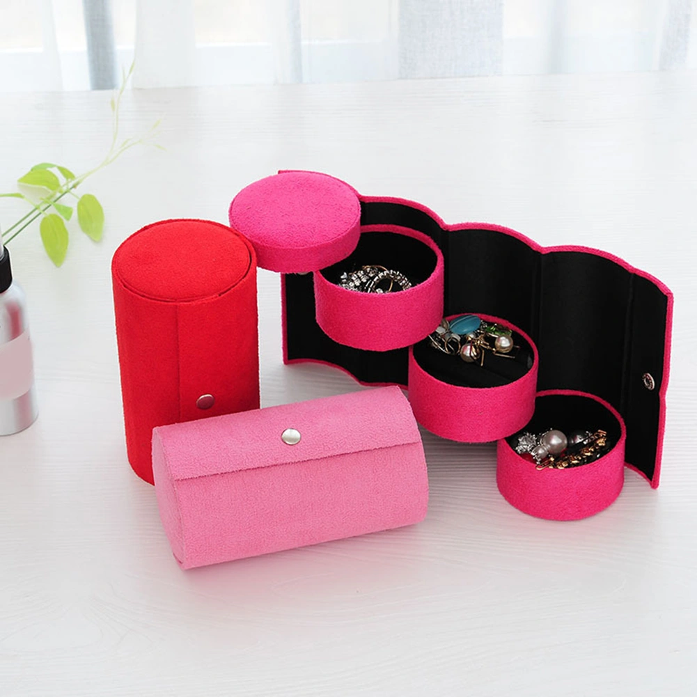 Portable 3 Layers Cylinder Shaped Rotatable Women Jewelry Storage Box Organizer