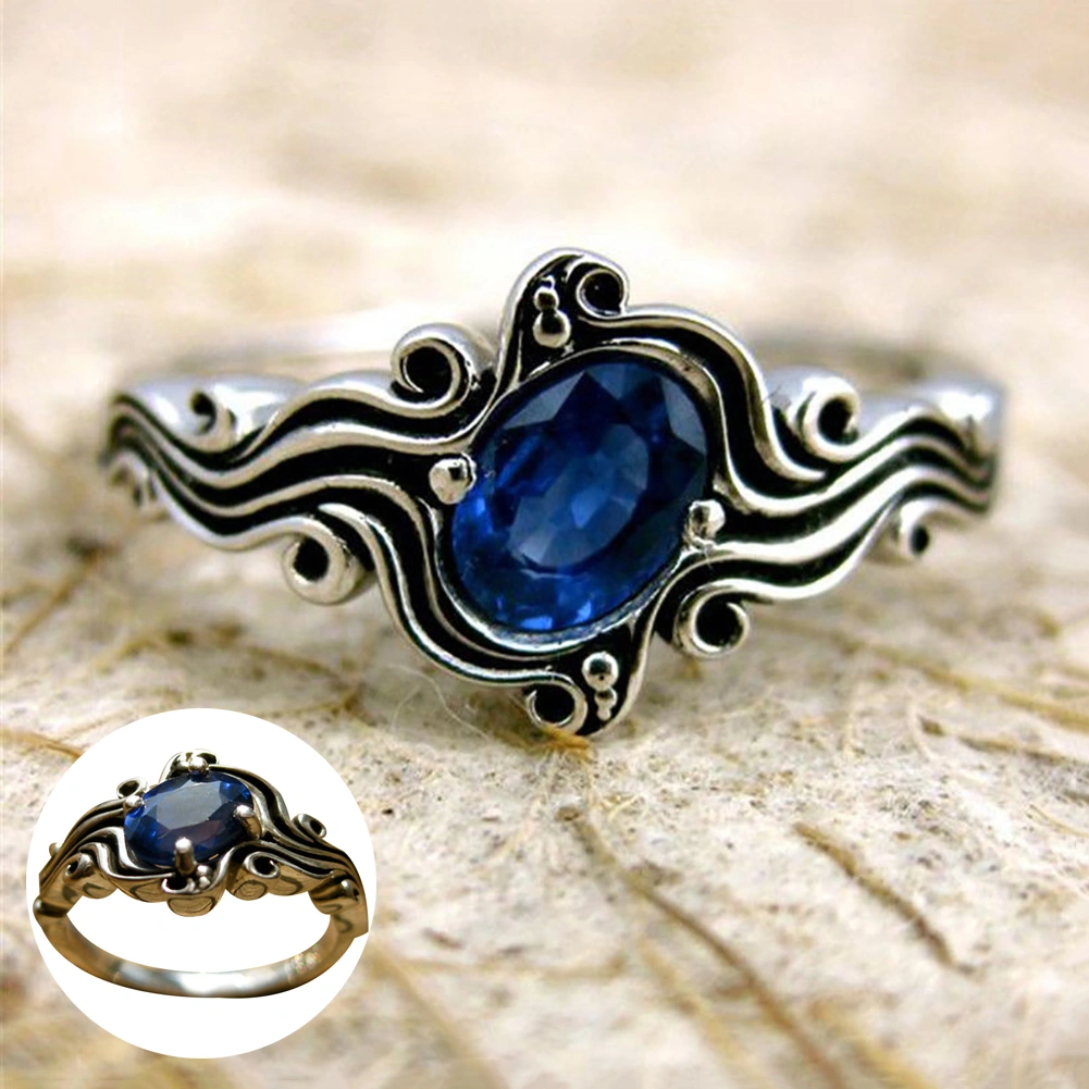 Women Vintage Faux Sapphire/Emerald Jewelry Banquet Engagement Proposal Ring