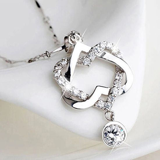 Women Fashion Double Hollow Love Heart Pendant Necklace Chain Choker Jewelry