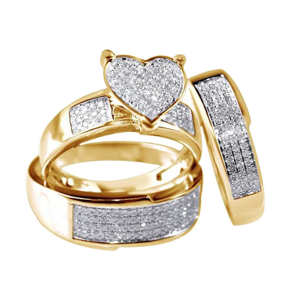 3Pcs Fashion Women Rhinestone Heart Ring Set Wedding Engagement Jewelry Gift