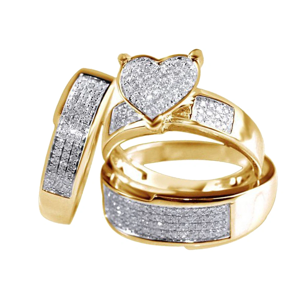 3Pcs Fashion Women Rhinestone Heart Ring Set Wedding Engagement Jewelry Gift